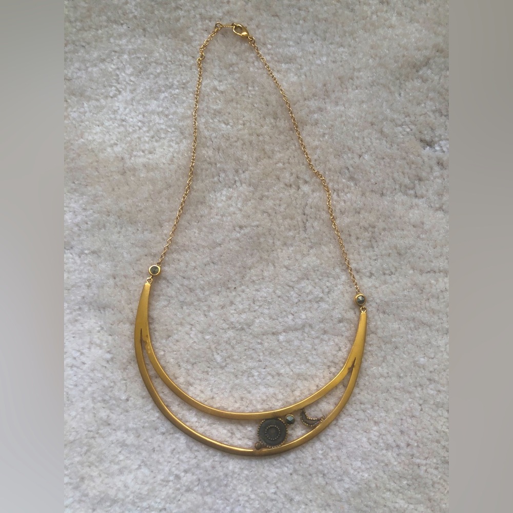 SATYA Anthropologie Gold Plated Gunmetal Celestial Bib Necklace sun moon India